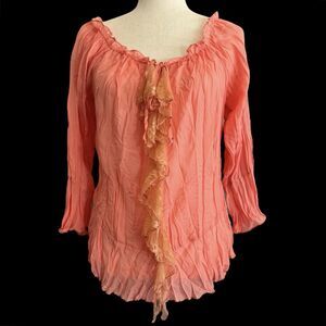 MDS Fairycore Sheer Top Size M Vintage Lace Ruffles Pleats Boho Peasant Romantic